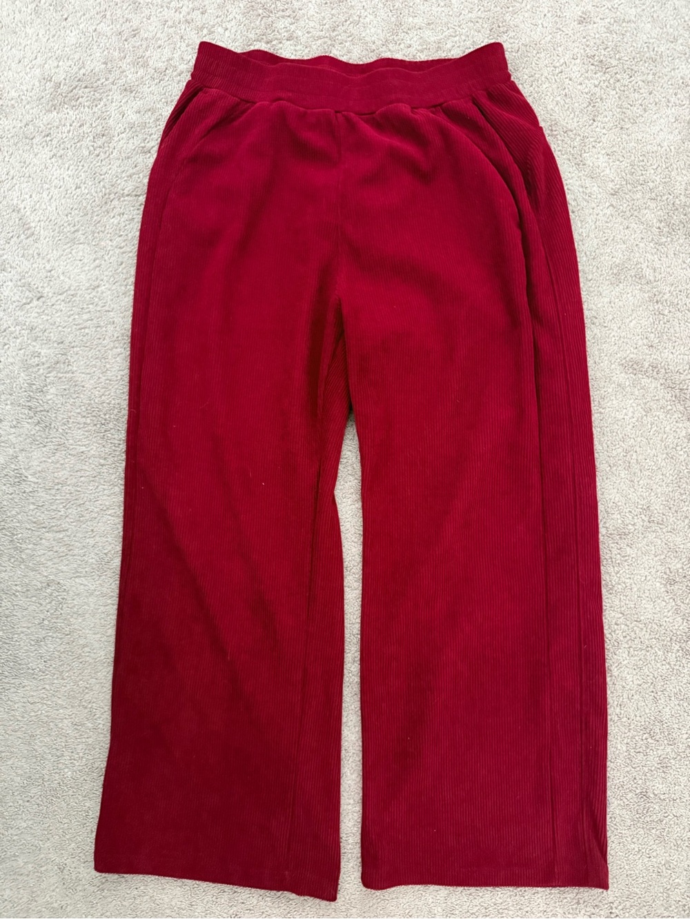 HALARA Deep Red Wide-Leg Corduroy Pants